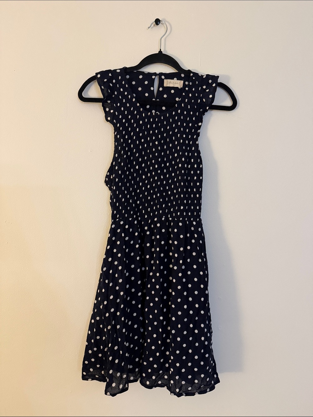 Altar’d State Navy Polka Dot Smocked Midi Dress — Size Small
